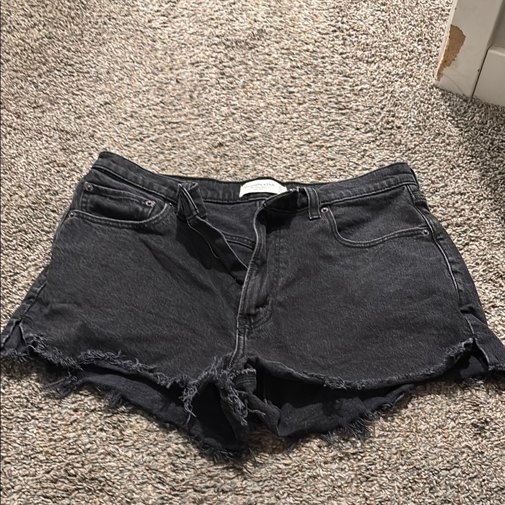 Abercrombie & Fitch Black Jean Shorts High-Waisted Frayed Hem
